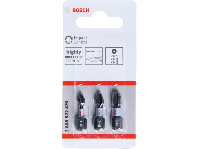 3-delni komplet vijačnih nastavkov Bosch PRO Phillips Impact, PH1 x 25, PH2 x 25, PH3x 25 mm, 2608522470